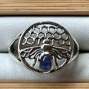 Natural Tanzanite Crystal Honeycomb Bee Sterling Silver Ring | sz 7